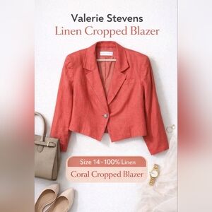 14 - Valerie Stevens | 100% Linen Coral Cropped Blazer
